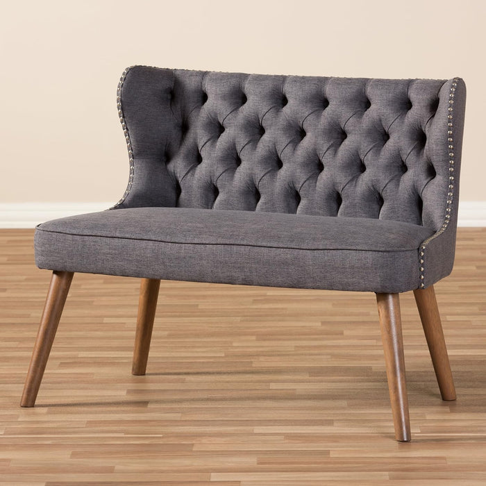 Dark Grey Button-Tufted Loveseat: Mid-Century Modern Style