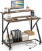 Rolling Computer Desk with Charging Station, Mobile Portable Laptop Desk with Monitor Stand & Storage Shelf, Small Desk with Lockable Wheels for Small Spaces, Home Office (Rustic Brown)