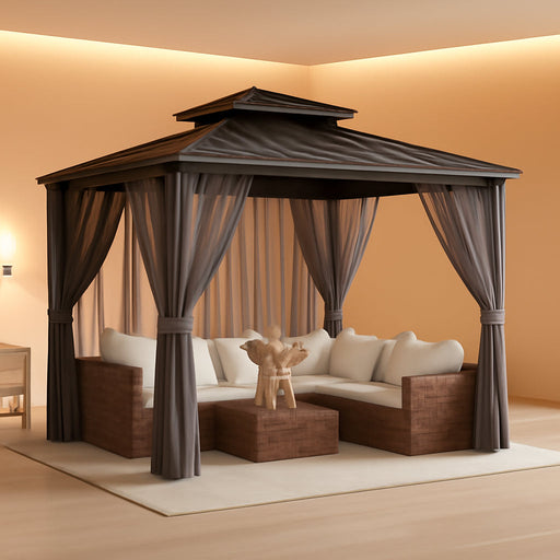 10x10 Ft Hardtop Outdoor Gazebo Weatherproof DoubleRoof