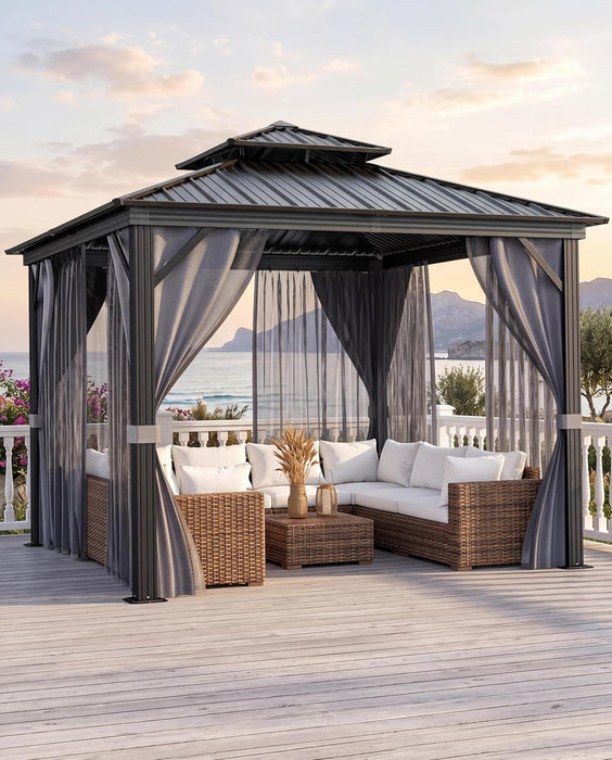 10x10 Ft Hardtop Outdoor Gazebo Weatherproof DoubleRoof