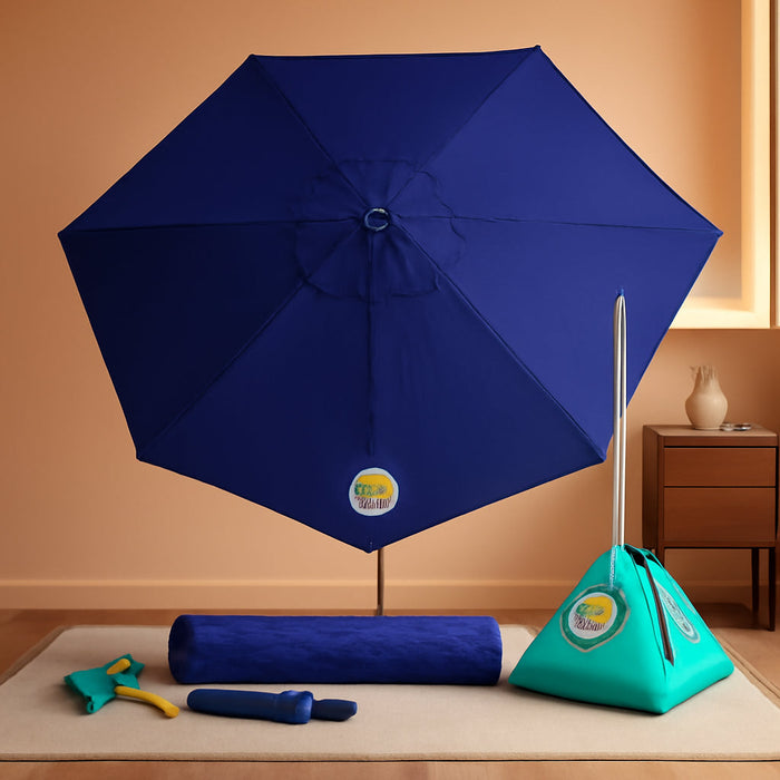 ALL-IN-ONE BEACH UMBRELLA SYSTEM. Includes ULTRA Base (Compliant with the ASTM F3681-24 Beach Umbrella Safety Standard). (Deep Ocean Blue)