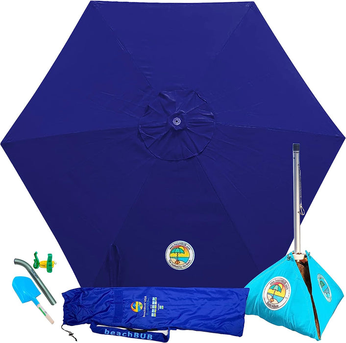 ALL-IN-ONE BEACH UMBRELLA SYSTEM. Includes ULTRA Base (Compliant with the ASTM F3681-24 Beach Umbrella Safety Standard). (Deep Ocean Blue)