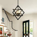 18" Black Chandelier, 4-Light Farmhouse Geometric Ceiling Dining Room Fixture, Modern Rustic Foyer Lighting Fixtures, Industrial Hanging Light Fixture Pendant Lights for Kitchen Island, Entryway