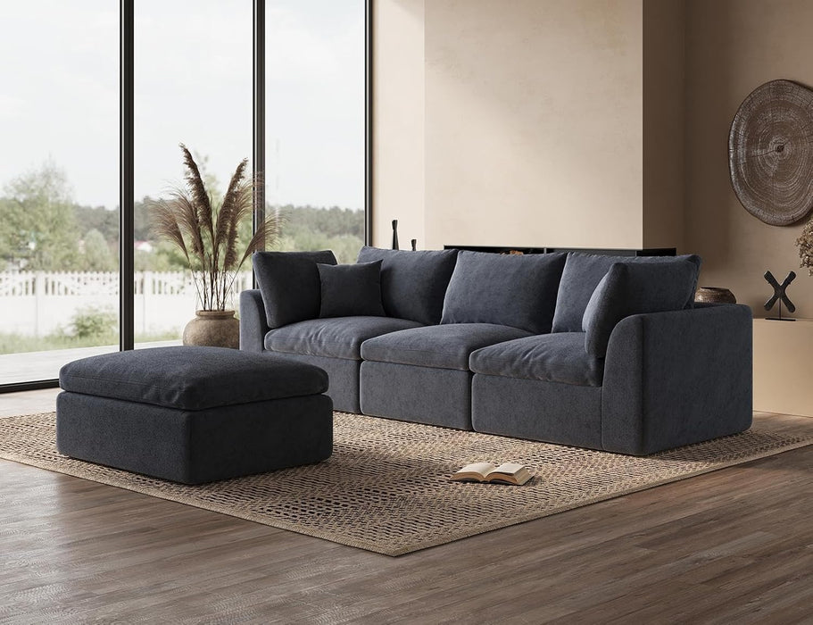 110 Inch Cloud Convertible Sectional Sofa GreyFabric