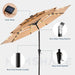 9FT 3-Tier Solar Patio Umbrella Heavy Duty, Vented Market Table Umbrella Windproof with 32 LED Lights, UPF50+, 5-Year Fade Resistant, 8 Thicker Ribs for Pool, Lawn, Garden, Deck (Beige,No Base)