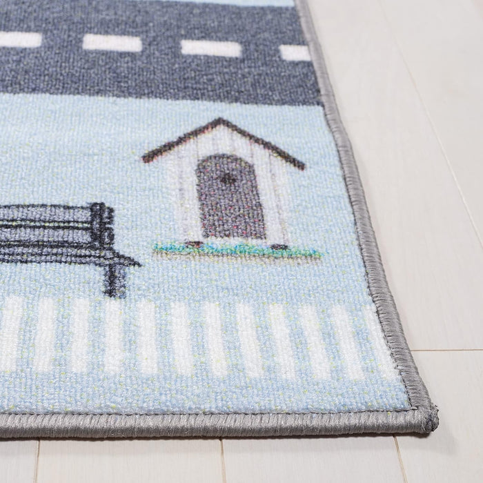 SevenFootNineInByTenFoot BlueGrayPlayroomRug Washable NonSlip SafeBacking