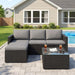Patio Furniture Set with Detachable Soft Cushions, Outdoor PE Rattan Patio Conversation Sofa Set, 3-Piece Patio Sectional Sofa with Glass Coffee Table (Black Rattan&Charcoal)