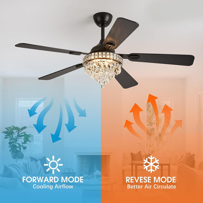 52" Crystal Chandelier Ceiling Fan with Lights - (Classic, Black)