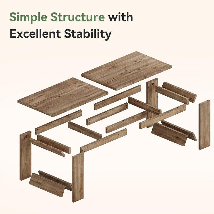 86.6-Inch Solid Wood Dining Table with Double Pedestal for Dining Room (Retro Brown)