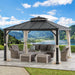 Hardtop Gazebo 11 X 13 Ft. Outdoor Patio Black Metal Gazebo with Double Tiered, Ceiling Hook and Mesh Netting, Black