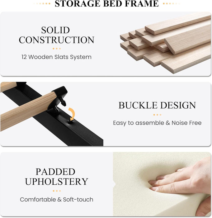 Full Size Platform Bed Frame with 4 Storage Drawers, Velvet Upholstered Headboard, Mattress Foundation with Wooden Slats Support, No Box Spring Needed, Easy Assembly, White