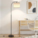 Floor Lamp with Linen Shade, Arc Dimmable Tall Standing Lamp with Remote Control, Modern Floor Reading Light for Living Room Bedroom Office Corner, 9W LED Bulb Included