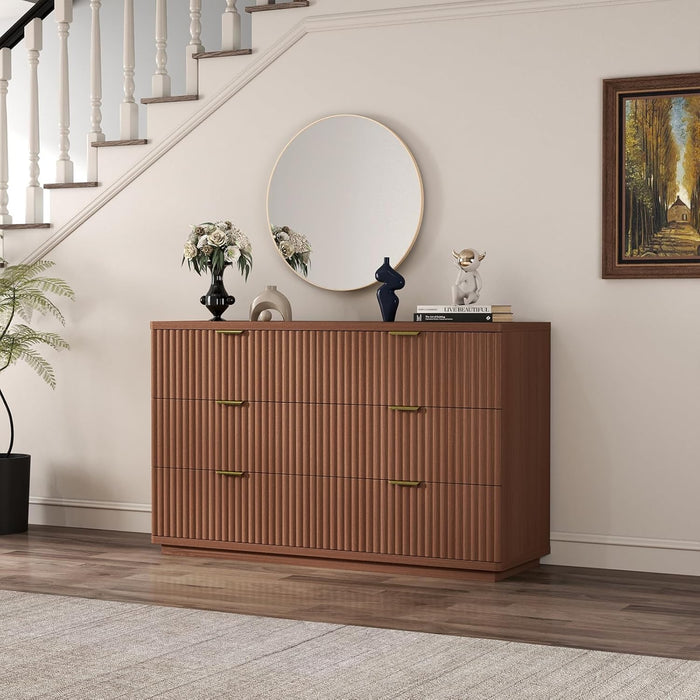 6 Drawer Dresser for Bedroom, 47.3" Wide Modern Chest of Drawers Dresser TV Stand, Wood Drawer Organizer for Living Room, Hallway