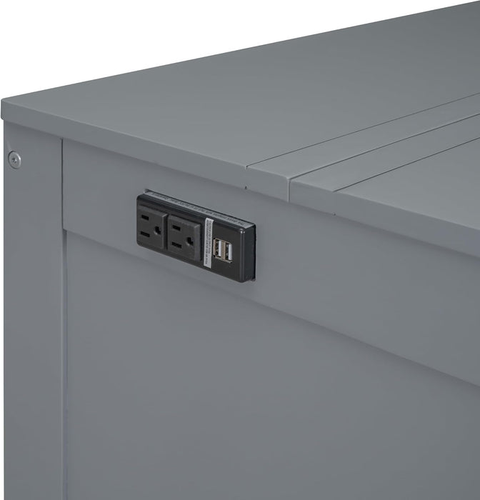 Full Size Murphy Bed with USB Port, Desk and Removable Shelves on Each Side, Full Platform Bed Wood Frame, for Guest Room Home Office - Gray