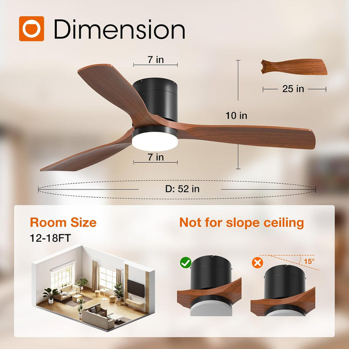 52 Inch Contemporary Flush Mount Ceiling Fan