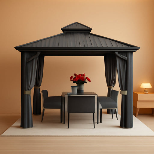 Caesar 10x10 Grey Metal Hardtop Gazebo NettingEnclosure