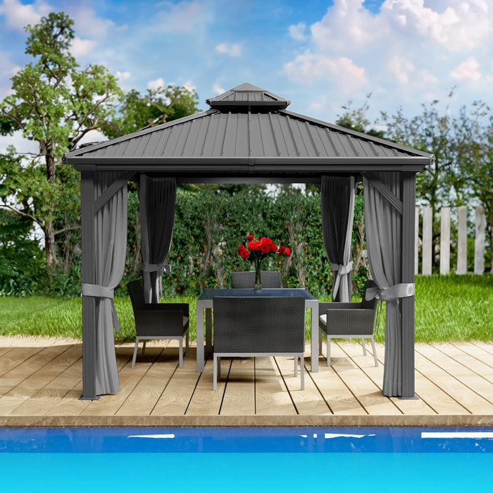 Caesar 10x10 Grey Metal Hardtop Gazebo NettingEnclosure