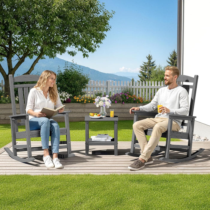 Outdoor Rocking Chair Set of 2, Oversized Patio Rocking Chair, Gray