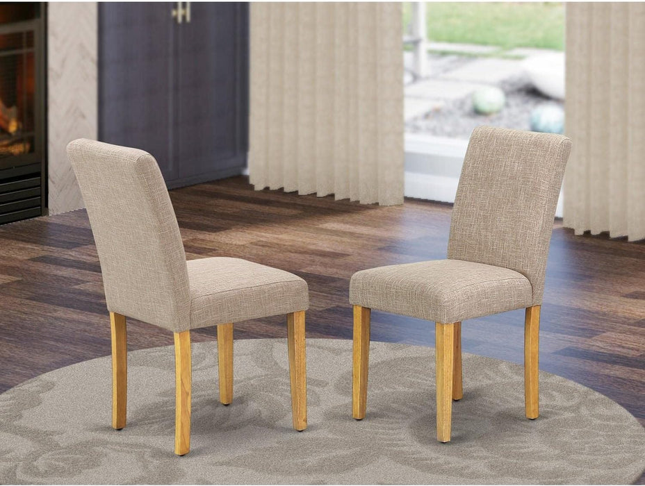 Abbott Parson Dining Chairs - Light Tan Linen Fabric Padded Dinette Chairs, Set of 2, Oak