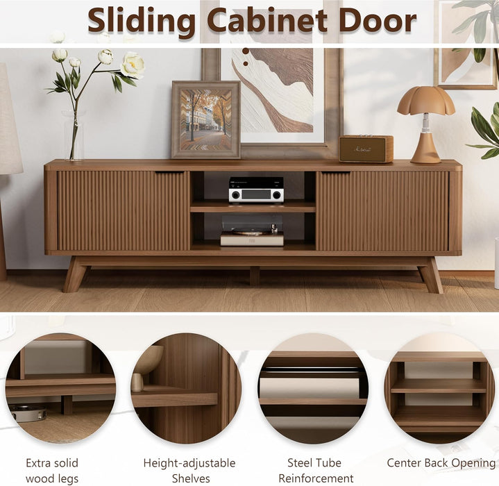 Mid Century Modern for TV Stand for Tvs up to 55-65 Inch,Tv Stand for Living Room,Tv Console with Storage,Tv Console with Fluted Door Cabinets and Open Shelves,Walnut