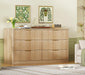 Fluted 6 Drawer Dresser for Bedroom, Wide Modern Chest of Drawers with Metal Handle, Curved Profile Design, Wood Closet Clothes Storage Organizer for Bedroom, Hallway, Natural
