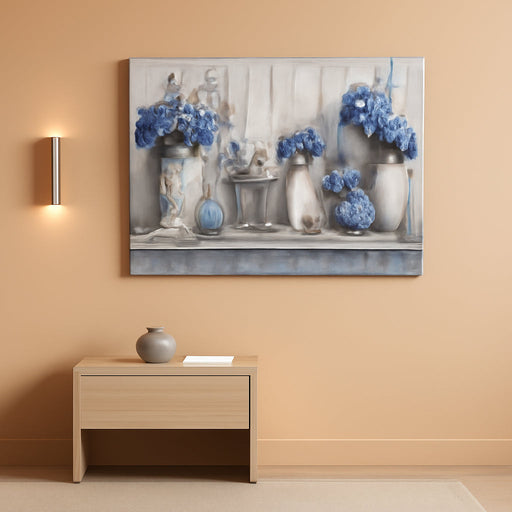 Floral Wall Art, Large Wall Art, Rustic Wall Decor, Nautical Still Life Art Prints, Blue Hydrangea Canvas Pictures, Grey Paintings for Living Room Bedroom Bathroom Kitchen Farmhouse 20"X40"