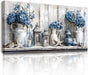 Floral Wall Art, Large Wall Art, Rustic Wall Decor, Nautical Still Life Art Prints, Blue Hydrangea Canvas Pictures, Grey Paintings for Living Room Bedroom Bathroom Kitchen Farmhouse 20"X40"