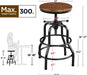 Industrial Bar Stool Vintage Counter Stool Rustic Counter Height Bar Stool Adjustable Metal Stool with round Wood Seat Kitchen/Dining/Cafe Chair 20-27 Inch Tall, Brown, 1PCS