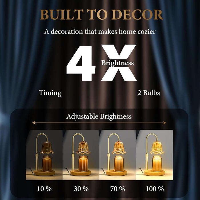 Candle Warmer Lamp with Timer Dimmable Light & Adjustable Height, Birthday Gifts for Women Mom Girl,House Warming Gift New Home Decor,Wax Melting Warmer for Jar Candles with 2 Bulbs/Gold