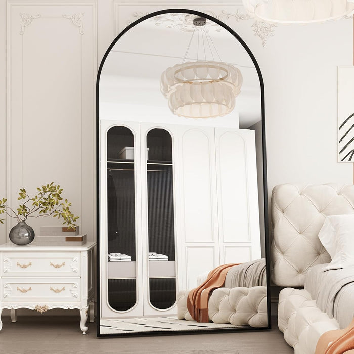 76.4"X37" Arch Full Length Mirror, Large Floor Full Body Tempered Mirror with Aluminum Alloy Frame for Living Room, Bedroom, Gym, Stand or Leaning Wall-Mounted, Black