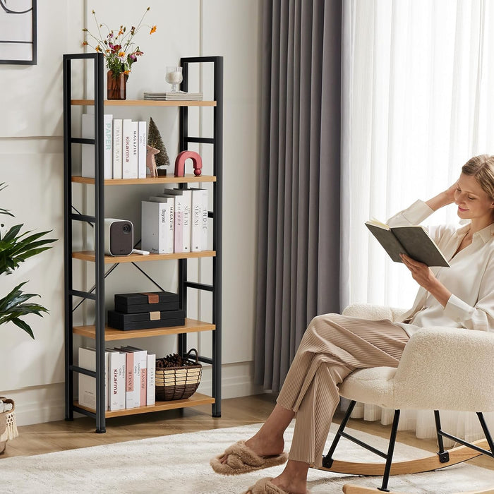 Industrial SolidWood Five Tier Bookcase Living Room