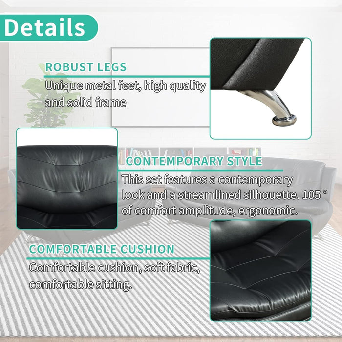 Contemporary Living Room Furniture Set, Faux Leather Sofa Set for Living Room/House/Bedroom/Office/Apartment (Black-A, Loveseat), F45&F46