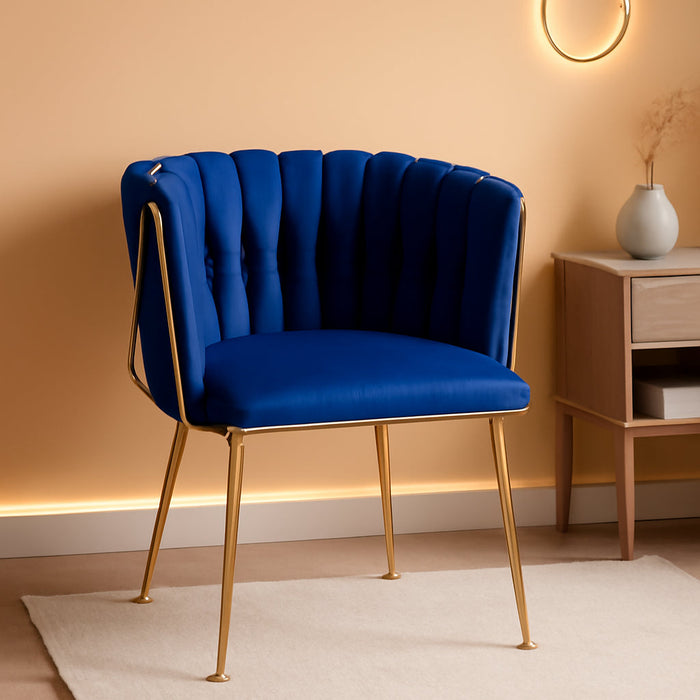 Velvet Dining Chairs with Gold Metal Legs, Set of 4, Blue