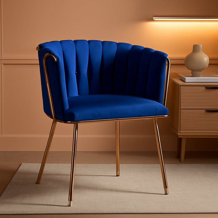 Velvet Dining Chairs Set of 4, Modern Dining Chair with Gold Metal Legs, Luxury Tufted Dining Chairs for Dining Room, Bedroom, Kitchen (Blue)
