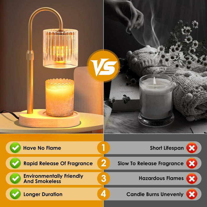 Candle Warmer Lamp with Timer: Modern Style Adjustable Height Candle Warmer Lamp Home Decor Safe Flame Free for Wax Blocks and Jar Candles