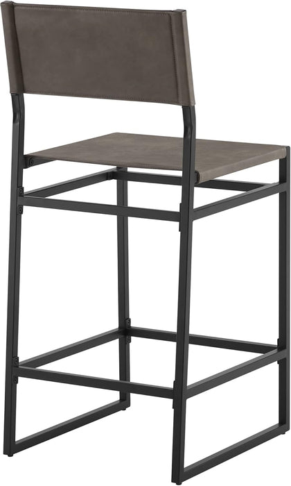 Faux Leather Counter Height Bar Stools Set of 2, Sling Armless Kitchen Barstools with Back and Metal Frame, 24" H Seat Height Counter Chairs, Grey