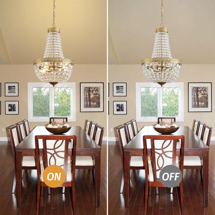 Mini French Empire Crystal Chandelier 4 Lights Pendant Lighting Fixture for Dining Living Room Foyer Kitchen Bedroom Entryway,Antique Brass,E12,19.7" Hx12.6 W