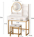 Makeup Vanity with round Mirror and Lights, White Vanity Makeup Table with Charging Station, Small Vanity Table for Bedroom, 3 Lighting Modes, 31.5In(L)