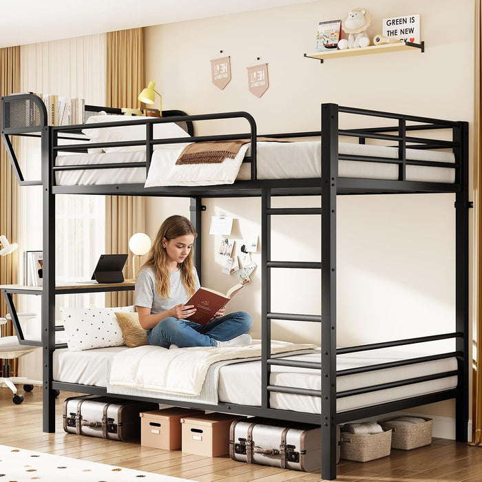 Black TwinOverTwin HeavyDuty Bunk Bed WithIntegratedDesk