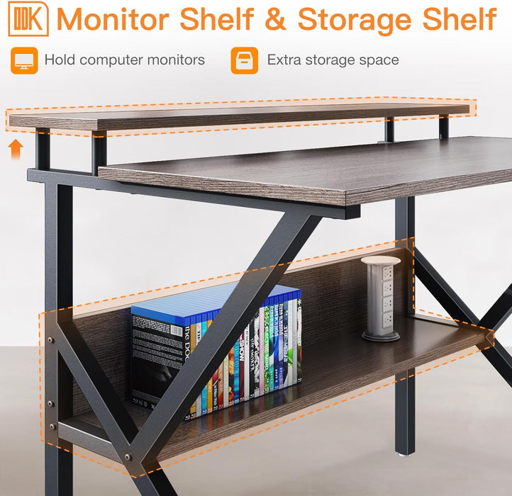 Small Desk, 27.5 Inch Small Computer Desk for Small Spaces, Compact Desk with Storage, Tiny Desk Study Desk with Monitor Stand for Home Office, Grey