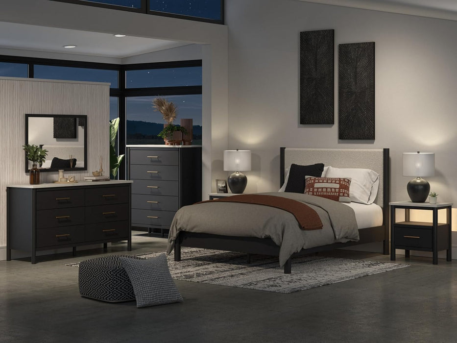 Signature Design by Ashley Cadmori Modern Queen Upholstered Platform Bed, Foundation or Box Spring Not Needed, Black & White