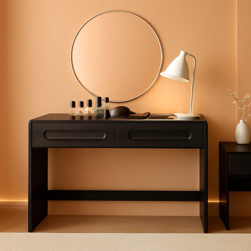 Vanity Desk, Makeup Vanity Desk with 2 Drawers and Storage Desktop Space, Modern Makeup Vanity Dressing Table with Curved Profile Design, Black Makeup Computer Writing Desk for Home Office Bedroom