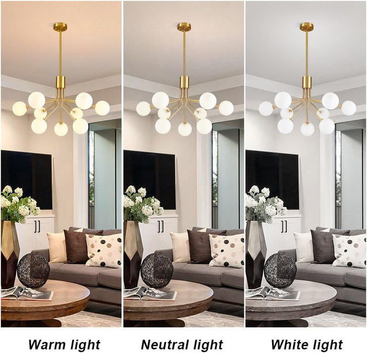 Gold Modern Chandelier 9-Light Glass Globe Ceiling Light Fixtures Mid Century Modern Sputnik Chandelier for Dining Room Kitchen Island Bedroom Living Room