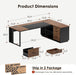 Executive 71 Inch L Shaped Desk with File Cabinet, Walnut+Black