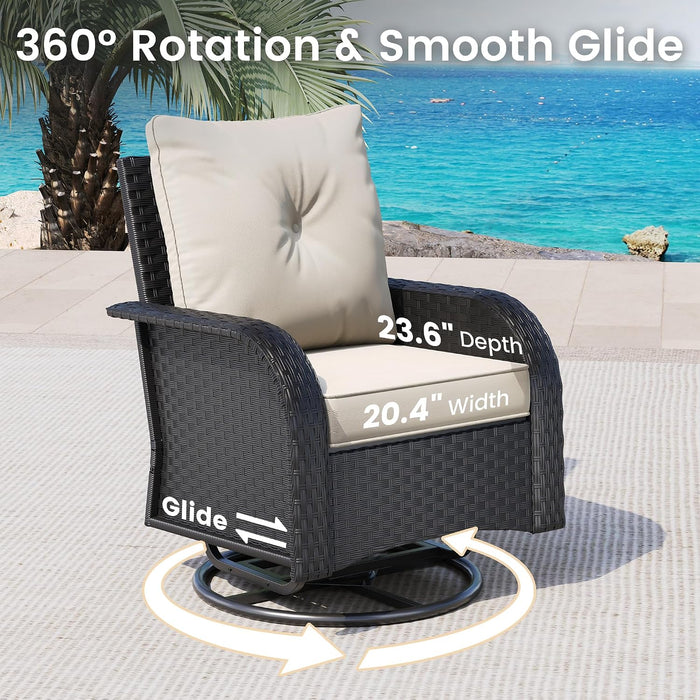 Patio Furniture Set 2 High-Back Swivel Chairs Conversation Set