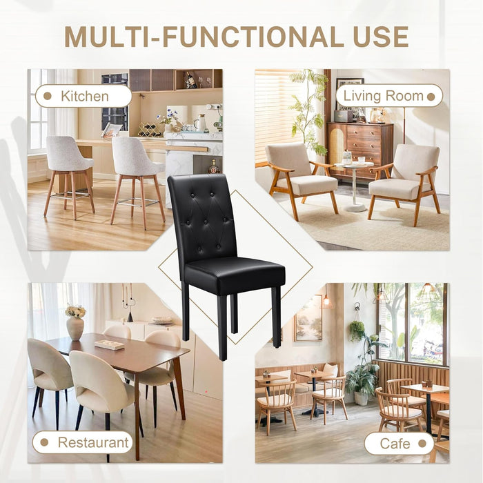 Upholstered Dining Chairs Set of 2, PU Leather Dinning Room Chairs, Button Tufted Kitchen Chairs with Adjustable Wood Legs for Dining Room/Living Room/Restaurant (Leather Black, 2)