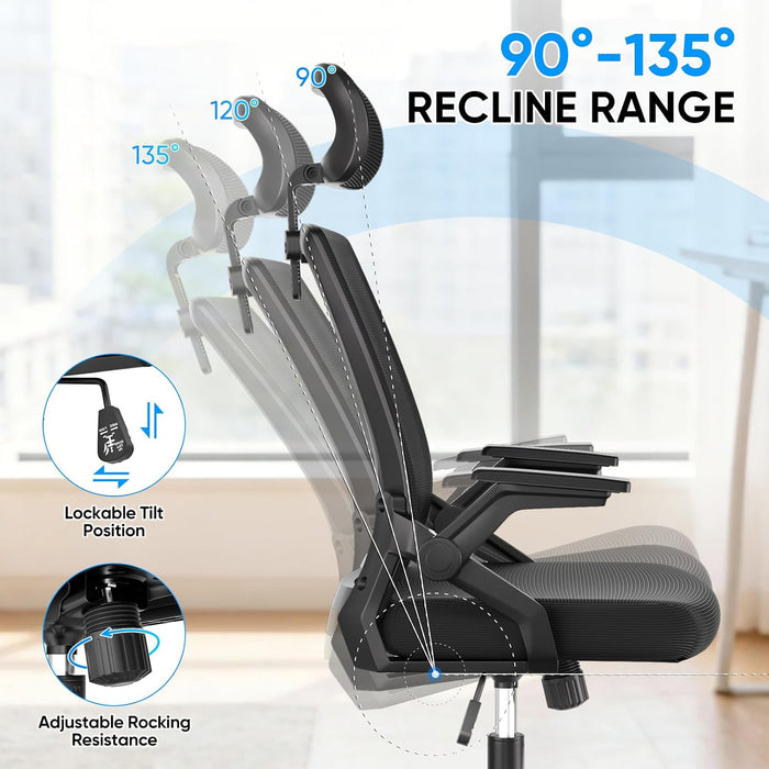 High Back Mesh Office Chair with Adjustable Headrest, Black