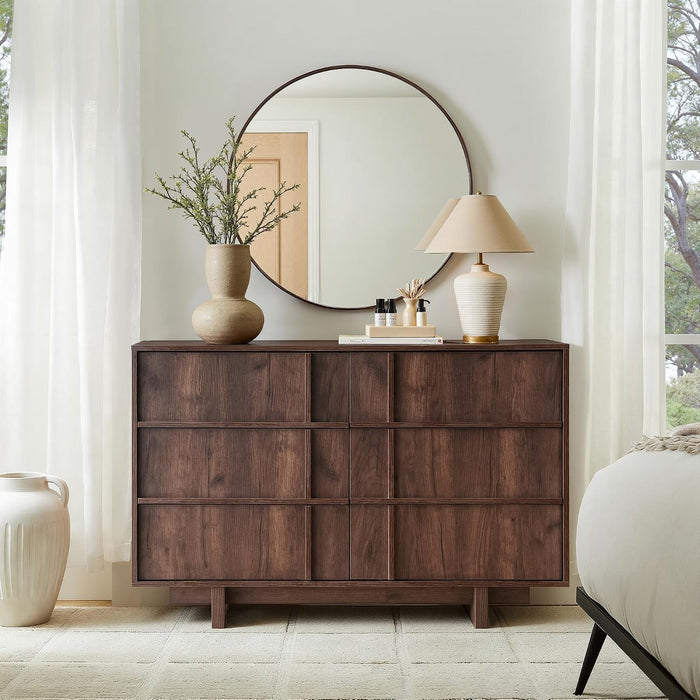 47" Wide 6 Drawer Dresser for Bedroom, Skeleton Line Design