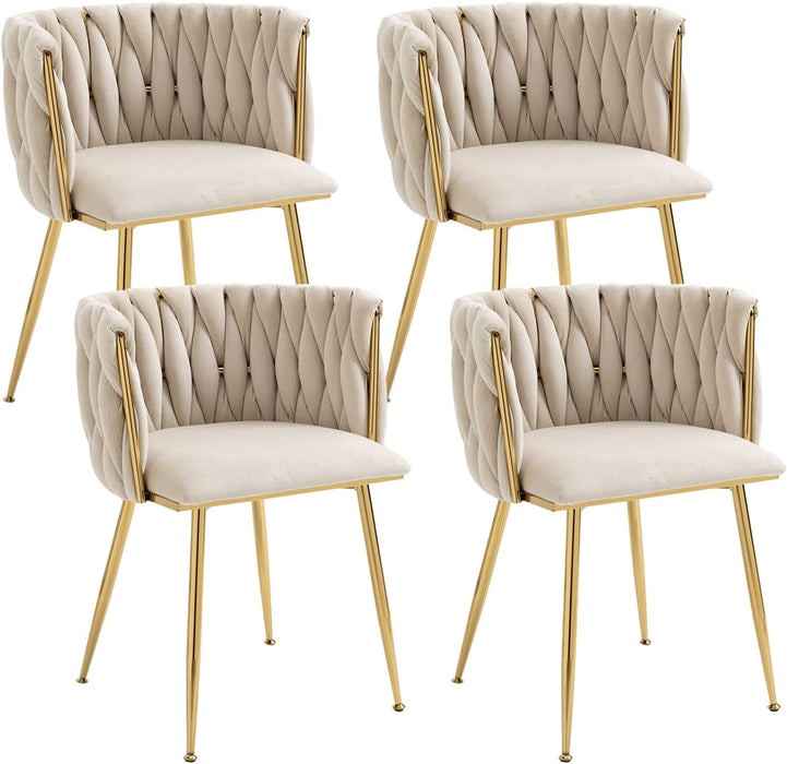 Modern Velvet Dining Chair with Gold Metal Legs, Set of 4 Luxury Tufted Dining Chairs for Living Room, Bedroom, Kitchen