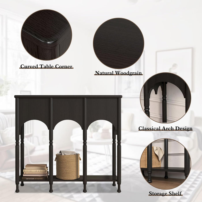 40" Console Table with Storage Shelf, Retro Entryway Table, Wooden Sofa Table with Roman-Style Legs for Living Room, Hallway, Black